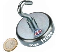 Crochet magnétique Ø 60 mm en Néodyme (NdFeB) galvanisé - adhérence 110 kg - 1 pièce - Aimants permanents puissants de Terres Rares avec crochet pour l'industrie et la maison