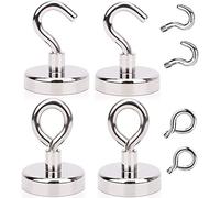 Crochet Magnétique Puissant 68kg 42mm Crochet Aimanté Magnetique Frigo Blanc Néodyme Aimant Crochet Magnétique avec Crochets à Tasse et Crochets à Boulon à œil pour Cuisine Frigo Torchon Tableau 4PCS