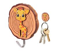 Crochet mural adhésif - Porte-clés en bois en forme d'animal de dessin animé 6 x 6 cm, utilisations polyvalentes | Porte-manteau adhésif, crochets collants faciles, crochets pour serviettes, crochet m