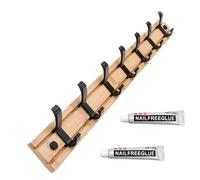 Crochet Mural Bois de Bambou Visser Meuble Porte Manteau Perçage 7 Patères Porte Vetement pour Entrée Chambre Coucher Couloir Suspendu Veste Sac Serviette 70cm