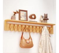 Crochet mural en bois massif avec plateau pour décoration murale peu encombrante pour entrée, placard, cuisine, chambre à coucher - 12 crochets pour une fixation facile