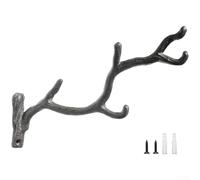 Crochet mural vintage en fonte avec motif de branche d'arbre rustique, finition antique, cintre décoratif pour chapeaux et accessoires, intérieur ou extérieur, support en fer noir