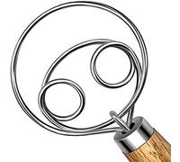 Crochet pétrisseur en acier inoxydable et fouet hollandais pour pain au levain, manche en bois fait à la main, outil de mélange de cuisine, accessoires de fabrication du pain