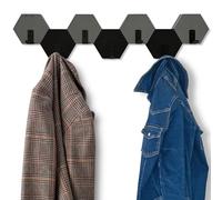 Crochet porte-manteau Hexagon mural - Garde-robe murale - Crochet en bois chêne - Noir - Design moderne - Pour chambre des jeunes - Pour salle de bain - Naturel (Noir/Gris, 77)