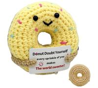 Crochet Positive - Donut tricoté - Jouet en peluche - Objet de collection inspirant - Avec carte - Pour femmes, enseignants, amis, collègues - Idée cadeau