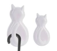 Crochet pour clés de chat - 2 crochets muraux en forme de chat de dessin animé, crochets de clés autocollants de couleur unie décoratifs pour chambre, salle de bain, chambre, appartement, coc