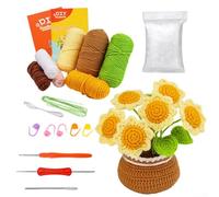 Crochet Your First Floral Creations Kit tout compris pour débutant avec étapes détaillées via des vidéos d'instructions (plantation de tournesol)