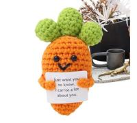 Crocheted Dolls - Handmade Vegetable Knitting | Garlic Cabbage Wool Knitting Ornaments | Positive Carrot Motivational Knitted Stuffed Doll Holding Card, Funny Decorations for Valentines Birthday