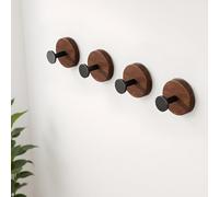 Crochets à ventouse en noyer - Sans perçage, étanches, cintres de couronne en bois réutilisables for salle de bain, cuisine et portes en verre Grain unique chacun(4pcs)