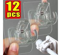 Crochets adhésifs sans perçage pour tringles à rideaux, pinces réglables pour tringles de douche, supports de rangement ménagers à suspendre Transparent- 2pcs