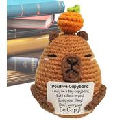 Crochets Animals, Knitted Capybara, Handmade Plush, Positive Message Card, Cute Stuffed Decor, Minisize, Bedroom Desk Bedside Gift, 11x7cm 25g Brown