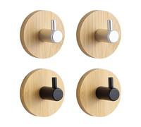 Crochets De Base En Bois 4 Pièces, Crochets Ronds, Crochets Auto-Adhésifs, Patères, Accessoires Pour La Maison, Outils Pour Suspendre Des Objets