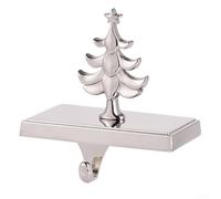 Crochets de chaussettes de Noël pour étagère de cheminée avec quatre designs uniques, crochets antidérapants en métal argenté pour accrocher des bas et des décorations de vacances (sapin de Noël)