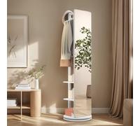 Crochets de Cintre de Miroir de Corps Entier Rotatifs, Miroir Pleine Longueur Rotatif à 360° en Bois Massif avec Portemanteau, Miroirs Debout 2 en 1 avec Porte-vêtements, pour Vestiaire de Chambre