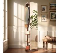 Crochets de Cintre de Miroir de Corps Entier Rotatifs, Miroir Pleine Longueur Rotatif à 360° en Bois Massif avec Portemanteau, Miroirs Debout 2 en 1 avec Porte-vêtements, pour Vestiaire de Chambre