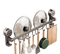 Crochets de cuisine auto-adhésifs sans perçage - Organiseur mural pour ustensiles casseroles et couteaux - 40 cm - Avec 8 crochets (12 crochets de 60 cm) - Solution d'économie d'espace - Noir