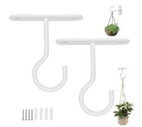 Crochets de Plafond pour Plantes Suspendues, 2Pcs Métal Mur Plante Crochet Swag Cintres de Plafond avec Vis et Ancres, Cintres Muraux, Crochets de Suspension Robustes pour Panier de Plantes (Blanc)