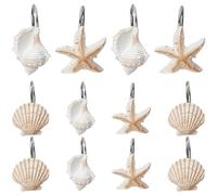 Crochets de Rideaux de Douche, conque 12 PCS, étoiles mer et Anneaux Rideau Douche, résine décorative réaliste pour Salle Bain