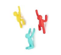 Crochets muraux Buddy de Umbra - Porte-manteau mural décoratif pour manteaux, foulards, sacs, sac à main, sacs à dos, serviettes et plus, ensemble de 3, multicolores assortis