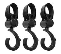 Crochets Pivotants pour Poussette, Lot de 3, Abs Noir, Charge Élevée | Installation Rapide, Fixation, Port Mains Dégagées, pour Usage Quotidien, Dossier Auto et Rollator