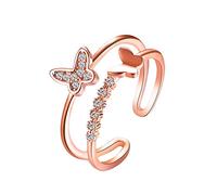 Crochets Porte-bijoux Bijoux Couche d'anneau réglable La double bague Nouvelles bagues en à ouverture populaire Bague Classeurs Anneaux (Rose Gold, One Size)