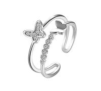 Crochets Porte-bijoux Bijoux Couche d'anneau réglable La double bague Nouvelles bagues en à ouverture populaire Bague Classeurs Anneaux (Silver, One Size)