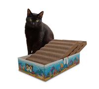 Croci Acquario - Arbre 6-en-1 en Carton pour Chat Adulte, 3 Panneaux Grattables Double Couche Réversibles, Pieds Antidérapants, Sachet d'Herbe à Chat Inclus, 44 x 28 x 10 cm