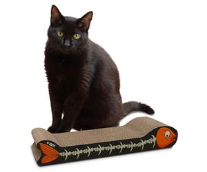 Croci - Arbre à Chat en Carton, 2 Couches Réversibles, avec Pieds Antidérapants, y Compris Un Sac d'herbe à Chat, Style Poisson, 44 X 14 x 7 cm