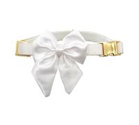 Croci Ceremony Bride Collier pour Chien de Mariage avec nœud satiné Amovible Blanc avec détails dorés pour Petite Taille Moyenne M/32-50 cm