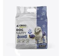 Croci Dog Nappy Jeans Lot de 12 Culottes absorbantes pour Chiens Femelles Taille M - Ø 32 - 44 cm - Couche hygiénique Cycle et Pipi pour Chien, Anti-Odeur, jetable - Fermeture adhésive réglable