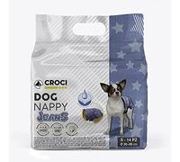 Croci Dog Nappy Jeans Lot de 14 Culottes absorbantes pour Chiens Femelles Taille S - Ø 30 - 39 cm - Couche hygiénique Cycle et Pipi Chien - Anti-odeurs jetables - Fermeture adhésive réglable