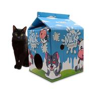 Croci Milk Carton - Grattoir en carton pour chats adultes, boîte fermée avec intérieur grattable, 100 % recyclable, sac d'herbe à chat inclus, 34 x 34 x 49 cm