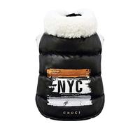 Croci Veste imperméable pour Chiens New York City, Taille du Dos 35 cm, rembourrée et réglable, avec élastique et Trou pour Laisse et Harnais, Couleur Noire