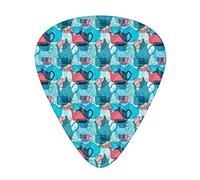 Crockery Tea Party Lot de 12 médiators universels en ABS, composition de vaisselle, silhouettes abstraites qui se chevauchent, théière et tasses, pour guitare acoustique et électrique, corail foncé, b