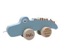 Crocodile à tirer - personnalisable I Jouet en bois fait main à partir de 1 an I Jouet en bois pour bébé Tryco I Cadeaux personnalisés pour bébé I Animal à tirer en bois avec nom & date de naissance