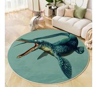 Crocodile Abstrait Tapis Rond 120 Cm Flanelle Douce Tapis Circulaire Convient pour Le Salon, La Chambre, Cuisine, Bureau, Couloir Animaux Marins Antidérapant Lavable (Bleu-Vert)
