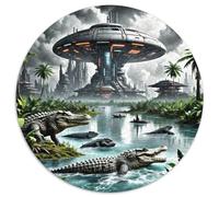 Crocodile caché dans Les mangroves 1000 Pièces Jigsaw Puzzles Art Puzzle Circulaire pour Enfants Décompression Jeu D'Intelligence De l'art De La DécoRat ION Moderne 1000pcs (67.5x67.5cm)