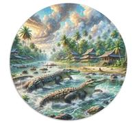 Crocodile caché dans Les mangroves 1000 Pièces Jigsaw Puzzles Art Puzzle Circulaire pour Enfants Encastrement Parfait Jeu D'Intelligence De l'art De La DécoRat ION Moderne 1000pcs (67.5x67