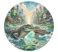 Crocodile caché dans Les mangroves 1000 Pièces Puzzle Art Circulaire pour Adultes Et Enfants Encastrement Parfait Jeu D'Intelligence De l'art De La DécoRat ION Moderne 1000pcs (67.5x67.5cm