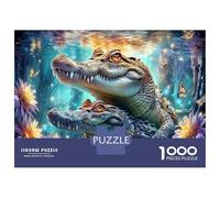 Crocodile Compagnon Puzzle 1000 Pièces Classique pour Adultes Œuvre d'art Double Crocodile Ultra Difficile Carton Solide Jeu Interactif Famille Meilleur Cadeau Amoureux 38x26cm