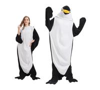 Crocodile Couverture Onesie Flanelle Crocodile Sac de Couchage Portable Crocodile Couverture À Capuche Unisexe One Piece Design Dessin Animé Costume Doux Crocodile Costume Onesie (Penguin-Black,L)