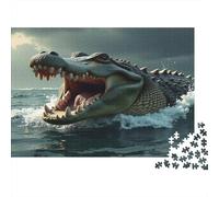 Crocodile dans l'océan 1000 Pièces Stock De Cartes Premium Puzzle De Bricolage Senior Jigsaw Enthusiastes Entraînement du Cerveau Décompression Cadeaux 52x38cm/1000pcs