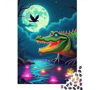 Crocodile de Nuit Puzzle 1000 Pièces en Papier pour Adultes Animal Aquarelle Jeu d'esprit Décoration Murale 38x26cm/1000pcs