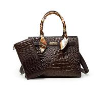 Crocodile Motif Sac À Main Femmes Mode Sacs À Bandoulière En Cuir Sac À Bandoulière Dames Sacs À Main (Color : Brown and Wallet, Size : 26x9x20cm)