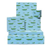 Crocodile Papier Cadeau - 6 Feuilles Papier Cadeau For Garçons Filles Enfants - Cartoon Alligator Print For Anniversaire Party Or Baby Shower - Blue Animal Recyclable Écologique Friendly