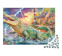 Crocodile Phare Puzzle 1000 Pièces Papier pour Adultes Tempête Nuit Jeu de Puzzle Famille Détente Cadeau 70x50cm/1000pcs
