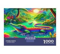 Crocodile, Puzzle de Casse-tête DIY en Papier Premium, Alligator psychédélique avec Jungle vibrante, décoratif et Anti-Stress, 70x50cm/1000pcs