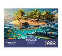 Crocodile, Puzzle de Casse-tête en Papier épais, Alligator sur Une île Tropicale, activité familiale, Cadeau de Noël, 70x50cm/1000pcs