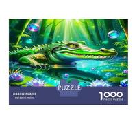 Crocodile, Puzzle de Casse-tête en Papier recy lligator dans Un étang de nénuphars avec Jungle, Cadeau de Noël Stimulant, 38x26cm/1000pcs