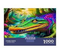 Crocodile, Puzzle de Casse-tête Premium en Carton, Alligator psychédélique avec Jungle, Amusant Cadeau de Noël, 38x26cm/1000pcs